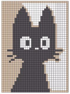 a cross stitch pattern with a black cat's face and big eyes on it