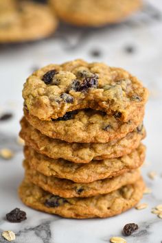 oatmeal raisin raisin cookies stacked on top of each other