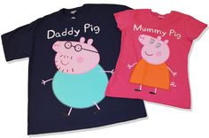 two children's t - shirts with pep and daddy pig on them