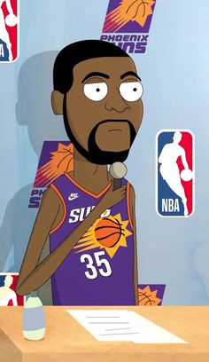 an animated image of a basketball player holding a microphone