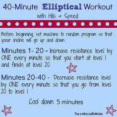 a sign that says 40 minute ellipital workout with hills and speed