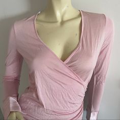 Kenneth Cole Faux Wrap Front Long Sleeved Top. Silk. Size X-Small. Approximate Measurements Laying Flat And Relaxed: Length 21”, Bust 32” Pink Open Front Fitted Tops, Pink Cowl Neck Top, Versatile Pink V-neck Top, Pink Silk Button-up Top, Pink Button-up Tops With Button Closure, Long Sleeved Top, Kenneth Cole, Silk Ties, Long Sleeve Tops