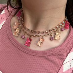 Betsey Johnson Gummy Bear Pink And Gold Necklace Cute Kawaii Jewelry Brand New Never Used Too Much? Send An Offer! Pink Jewerly, Strawberry Coquette, Gummy Bear Necklace, 2024 Jewelry, Gold Lipstick, Red Stone Necklace, Strawberry Necklace, Bear Pink, Bunny Necklace