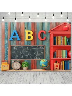 an image of children's room with bookshelves and chalkboard