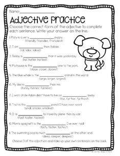 an adjective practice sheet for students to use