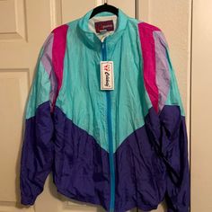 New With Tags 80s Early 90s Warm Up Jacket By Celebrity Made In China Vintage Colors Jacket Is Lined In Excellent Condition 90s Inspired Long Sleeve Fall Outerwear, 90s Spring Outerwear, Retro Nylon Windbreaker For Fall, Vintage Nylon Windbreaker For Spring, 90s Style Nylon Long Sleeve Windbreaker, Retro Long Sleeve Nylon Outerwear, 90s Style Nylon Spring Outerwear, 90s Nylon Windbreaker For Fall, 90s Style Nylon Outerwear With Long Sleeves