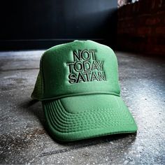 Not Today Satan Men’s Trucker Hat Nwt Color: Kelly Green Look Sharp And Stay Rooted With Our Not Today Satan Trucker Hat! Perfect For Chillaxin' On A Normal Day, And Equally Well-Suited For Looking Your Best At Church. The Adjustable Snapback Means You'll Always Have A Comfortable Fit. Green Urban Hat For Streetwear, Green Short Brim Hat For Streetwear, Green Baseball Cap For Streetwear With Short Brim, Green Baseball Cap With Short Brim For Streetwear, Green Streetwear Baseball Cap With Short Brim, Green Snapback Hat For Streetwear With Short Brim, Green Short Brim Baseball Cap For Streetwear, Winter Trucker Hat With Short Brim, Casual Green Trucker Hat With Short Brim