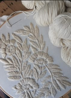 some white yarn is sitting on a table