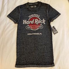 Hard Rock Cafe Hollywood, Fl Tee New With Tags Size Xs Rock Style Logo Print Tops For Concert, Fitted Crew Neck Rocker Tops, Fitted Rocker Crew Neck Tops, Fitted Rocker Tops With Crew Neck, Fitted Rocker Style Crew Neck Tops, Fitted Crew Neck Rock Style Tops, Rock Style Logo Print Crew Neck Top, Rock Style Crew Neck Top With Logo Print, Fitted Rock Style T-shirt With Crew Neck