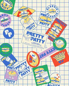 some stickers that are on top of a piece of paper with the words pretty patty