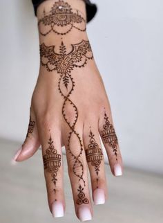 a woman's hand with henna tattoos on it