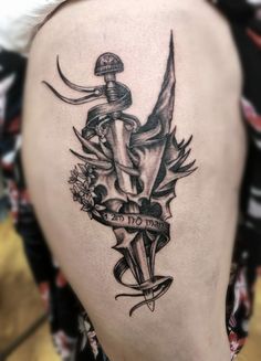 Tattoo lotr themed, witch king of Angmar's helmet pierced by Eowyn sword, I am no man, flowers of Rohan Lord Of The Rings I Am No Man Tattoo, I Am No Man Tattoo Eowyn, Fandom Tattoos, I Am No Man, Witch King, Inspo Tattoo