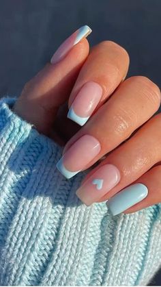 Baby blue, acrylic nails, square shaped nails, French tip nails, Pinterestvibes, Pinterestinspired, summer, summer vibes, vscogirlvibes, summer lookbook, summer fashion, summerfashion2022, summerfashioninspo, summerstyles, outfitinspo, femininestyle, outfitsfrr, lavishfashion, fitsonpoint, Blue Nail Tips French, Summer Nails 2023 Coffin Shape, Nokti Za 2023 Leto, Blue French Tip Nails Squoval, Boring Nails, Nail Inspo 2024 Square, Nail Ideas Blue French Tips, Back To School Nails Blue, Cute Nails Square Short