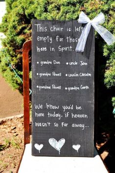 a chalkboard sign that says, this chain is empty for those here in spirit