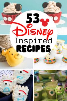 some disney inspired desserts and cupcakes with the title overlaying them