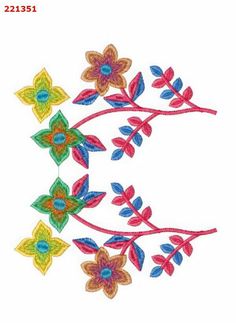 an embroidered design with flowers and leaves