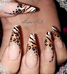 Print French Nails, Nailart French, Tiger Nails, Animal Print Nails Art, Nail Design Inspiration