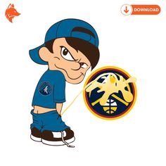 a cartoon boy with a baseball cap holding a ball