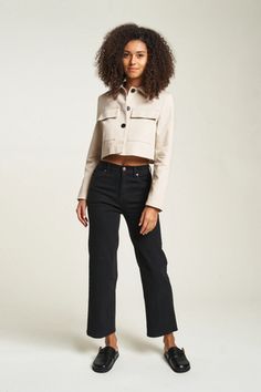 Aberdeen High Rise Wide Leg Crop Black Chic Cropped Flare Jeans For Work, Cropped Fitted Jeans For Work, Cropped Jeans For Workwear In Fall, Cropped Cotton Flare Jeans For Work, Cropped Wide Leg Jeans, Shirt Tucked In, Aberdeen, Classic Sneakers, Recycled Cotton