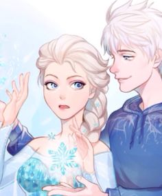 an image of two people dressed as frozen princess and prince in winter clothes with snowflakes