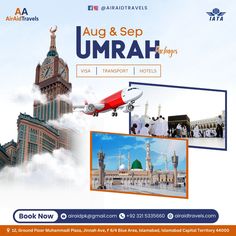 an advertisement for the travel company umrah, which has been launched by air india