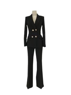 Bell-Bottoms Double Breasted Pant Suit - Pantsuit - Guocali Luxury Formal Bottoms With Single Button, Luxury Single Button Bottoms For Formal Occasions, Women Pant Suit, Pantsuit For Women, Black Bell Bottoms, Ladies Trouser Suits, Women Suits, Suit Pattern, Suit Shoes