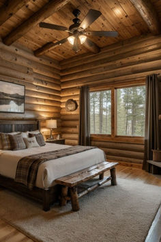 Immerse yourself in the cozy ambiance created by wooden textures, exposed beams, and stone accents. Let these examples inspire you to infuse your home with the inviting charm of log cabin living. 🏡🌲 #LogCabinDecor #RusticLiving #WoodenTextures #CabinInteriors #HomeInspiration #CozySpaces #NatureInspired #TimelessDesign #CountryRetreat #RusticCharm Interior design modern home christmas decor holiday decor holiday ideas holiday diy elff on the shelf ideas chrismas recipies christmas diy nails Cabin Style House Interiors, Romantic Cabin Bedroom, Small Cabin Bedroom, Cabin Bedding Sets, Log Home Bedroom, Cabin Bedrooms, Aesthetic Work Desk, Cabin Bedroom Decor