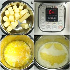 four pictures showing how to cook potatoes in an instant pot