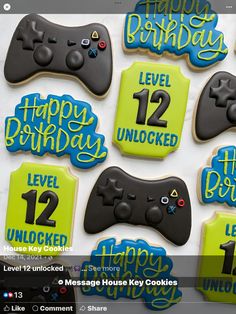 decorated cookies with numbers and video game controllers