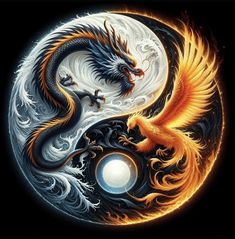 two dragon sitting on top of each other in front of a moon