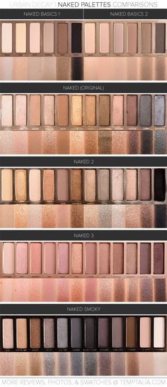 Urban Decay Naked Palettes' Comparisons & Swatches #urbandecay #makeup #beauty Maquillaje Smokey Eyes, Make Up Inspiration, Makeup Guide, Makeup Swatches