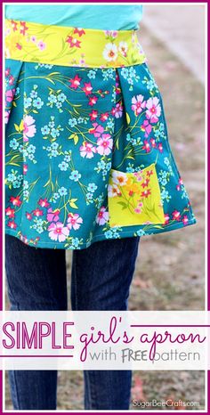 how to make a simple girl's apron - with FREE pattern and tutorial! fun gift idea! Half Apron Pattern Free, Half Apron Pattern, Apron Pattern Free, Apron Pattern, Girl Apron, Diy And Crafts Sewing, Bee Crafts