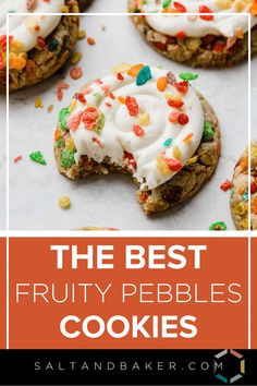 the best fruity pebbles cookies with white frosting and sprinkles