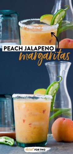 Peach Jalapeño Margaritas Jalapeno Margarita, Frozen Margaritas, Refreshing Summer Cocktails, Yummy Alcoholic Drinks, Spicy Margarita, Dessert For Two, Fresh Peaches, Boozy Drinks, Fancy Drinks