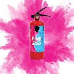 a pink and blue fire extinguisher with the words pink on it's side