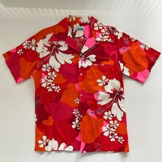 Vintage Penneys Hawaii Colorful Floral Beach Aloha Hawaiian Shirt Mens Medium No Size Tag Fits Like An Adult Medium See Photos For Measurements Item Is In Good Used Condition You Can Find More Totally Rad Items Like This In My Poshmark Closet! Penneys Hawaii Button Down Up Shirt Camp Camping Vibes Vintage Vtg Retro Rare Streetwear Beach Vacation Summer All Over Print Floral Loud Bright Colors Colorful Mom Dad Grandpa Grandma Pink White Orange Red Flowers Hibiscus Aloha Magnum Pi Happy Tropical H Vibrant Red Short Sleeve Top, Pink Hawaiian Shirt For Summer, Red Camp Collar Top With Tropical Print, Red Tropical Print Camp Shirt, Pink Collared Hawaiian Shirt For Vacation, Pink Collared Hawaiian Shirt For Beach, Red Collared Hawaiian Shirt For Beach, Red Tropical Print Top With Camp Collar, Red Collared Camp Shirt For Vacation