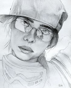 a drawing of a person wearing glasses and a hat