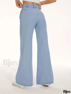 Bjux - Washed Straight Jeans with Loose Fit and Slant Pockets: Non-Stretch Casual Denim Pants for Women Light Wash Stretch Full Length Pants, Light Wash Stretch Wide Leg Bottoms, Stretch Denim Wide Leg Pants, Chic Light Wash Full Length Pants, Chic Full Length Light Wash Pants, Casual Denim Pants, Casual Denim, Denim Pants, Straight Jeans