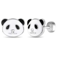 EAR Panda Enamel Kid Earrings - Screw Back Toddler Earrings, Panda Earrings, Teen Necklaces, Teen Earrings, Panda Baby, Baby Necklace, Teen Jewelry, Young Animal, Baby Earrings