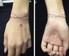 two pictures of the same person's wrist with different tattoos on their wrists and hands