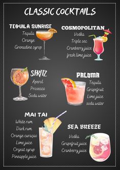 the different types of cocktails that are available for purchase on this page, and what they