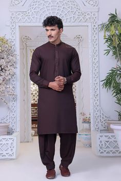 Classic 2 pieces Shalwar Kameez suit Color Maroon  Ready made Kameez Shalwar Simple and Amazing Kameez with Shalwar Stitched Round Neck  Fancy Embroidered Neck  Close Cuff Sleeves Premium Imported Fabric Finest Stitched Unstitched Shantoon Lawn Suit For Formal Occasions, Formal Jamawar Lawn Suit For Eid, Formal Lawn Suit With Dabka For Festivals, Formal Brown Kurta For Eid, Formal Shantoon Kurta For Eid, Semi-formal Lawn Suit With Naqshi For Eid, Unstitched Brown Lawn Suit With Dabka Details, Unstitched Straight Kurta Sets For Semi-formal Occasions, Naqshi Lawn Suit For Semi-formal Eid