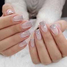 ARTE COM QUIANE - Paps e Moldes de Artesanato : 20 inspirações de Unhas Decoradas combinação Rosa e Cinza Nail Pictures, Short Acrylic Nails