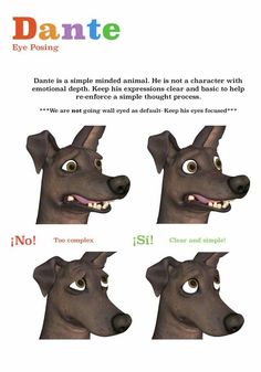 an animation character's face with four different expressions and the caption in each