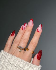 Nail Art Noel, Red Acrylic Nails, Casual Nails, Diamond Nails