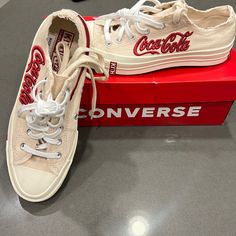 Nib Size 9 Woman’s Rare Find!! Firm On Price! Converse 70 Low Kith X Coca-Cola Collab Converse Custom Canvas Sneakers With Branded Insole, Converse Custom Low-top Sneakers With Red Sole, White Canvas Sneakers With Red Sole, Converse 70 Low, Converse Chuck 70 Low, Converse 70, Chuck 70 Low, Shoes Converse, Converse Chuck 70