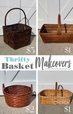 four different baskets with the words thrift basket makeovers on them and below it