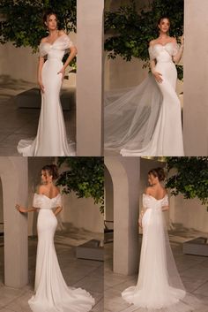 Dazzle on your special day in this elegant H1247* wedding dress. Crafted from satin fabric, this A-line gown features an off-shoulder neckline, fitted bowknot detail, and empire waist with appliques. A long train completes the look for a classic, timeless finish. *Product name Train Wedding Dress, Wedding Dress Train, Latest T Shirt, Long Train, A Line Gown, Empire Waist, Satin Fabric, Appliques, Cool T Shirts