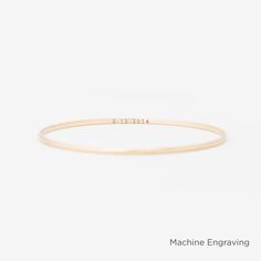 A substantial half-round bangle with a flat Interior, ideal for celebrating a decade of marriage or special occasion.A 2.25mm solid 14k gold half round bangle with a flat interior. Classic Engraved Round Bangle, Formal Round Tarnish-resistant Bangle, Gold Tarnish-resistant Round Bangle, Rose Gold Tarnish-resistant Bangle, Gold-toned Brass Bangle Bracelet, Flat Wire, Flat Interior, Gold Flats, Custom Engraving