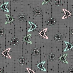 an abstract pattern with stars, circles and shapes on a gray background that is seamless